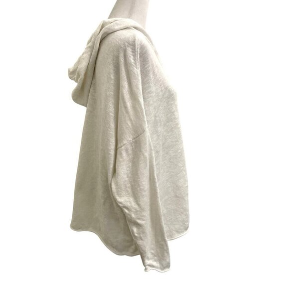 Eileen Fisher Linen Blend Slub Knit Hoodie Sweater Rolled Hem White size 1X - Picture 2 of 5